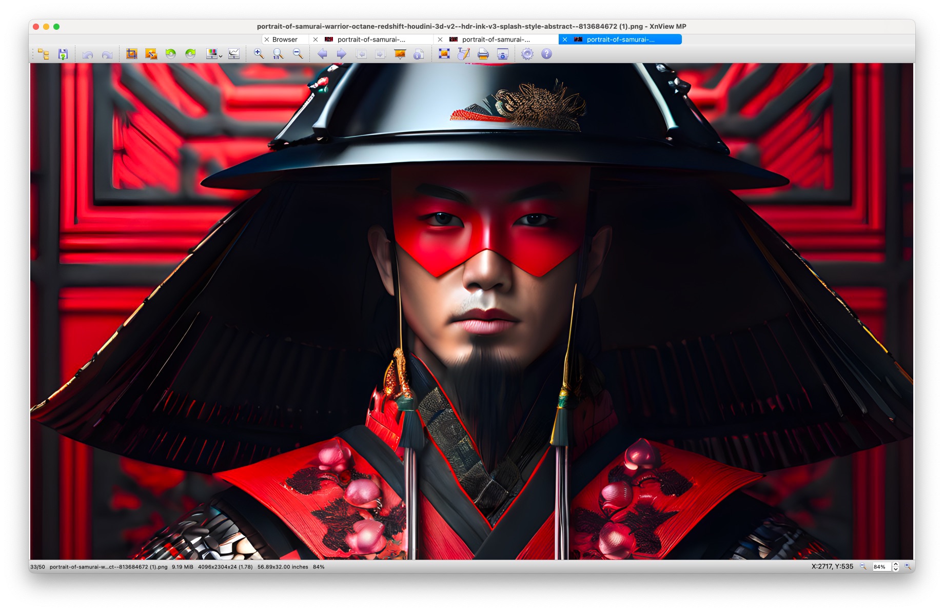 Screenshot of a Samurai in a tabbed image browser