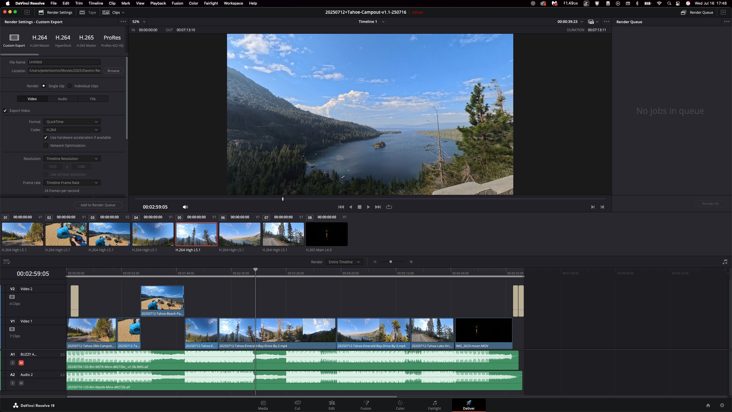 Video export settings in Davinci Resolve