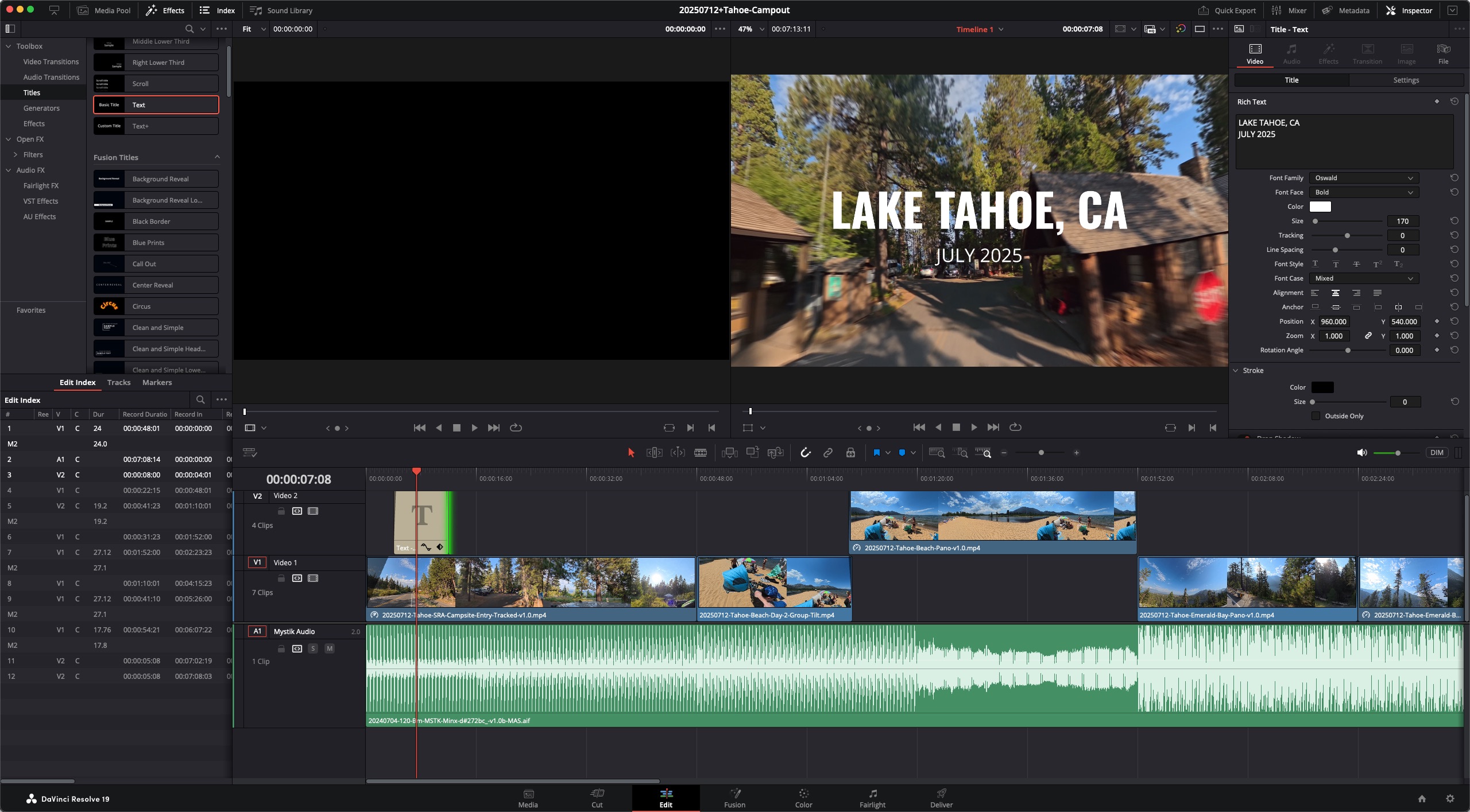 Image of a Davinci Resolve video editing timeline