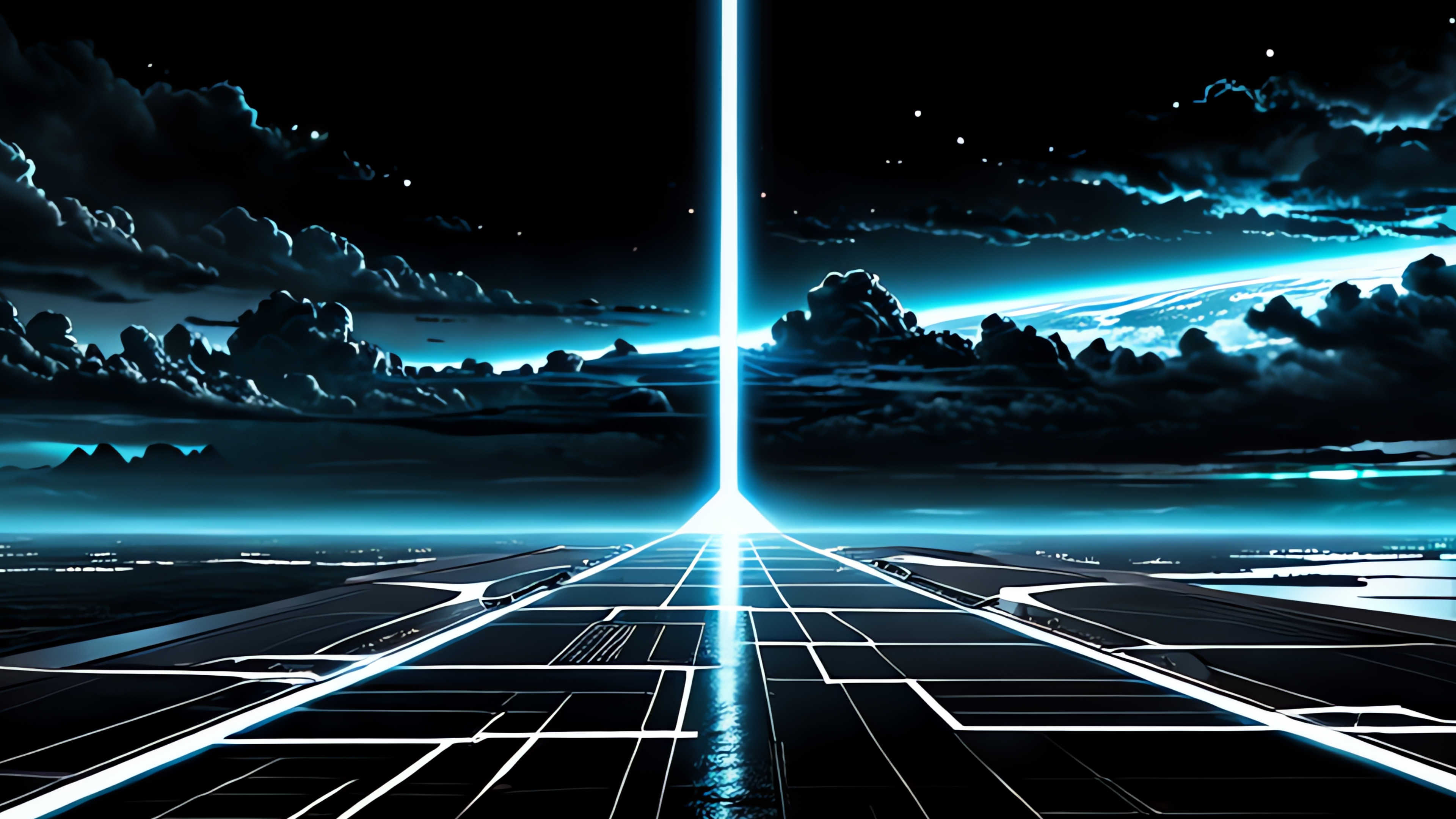 Futuristic horizon extending and curving upwards into the distance 