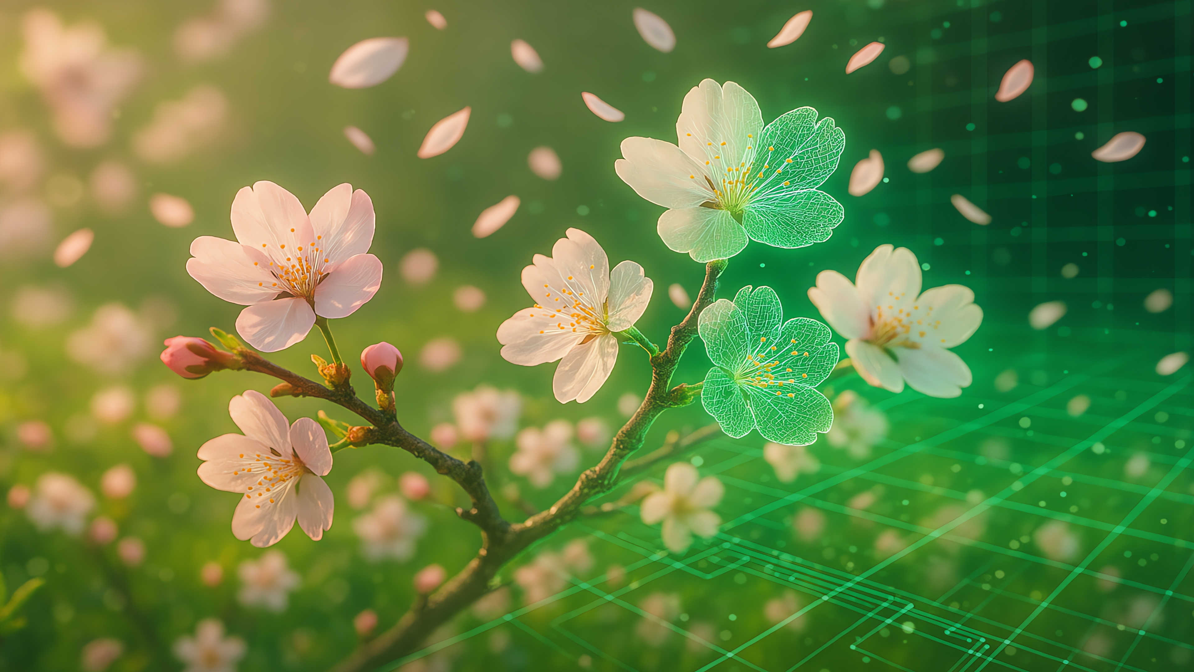 Extreme closeup of a digital cherry blossom