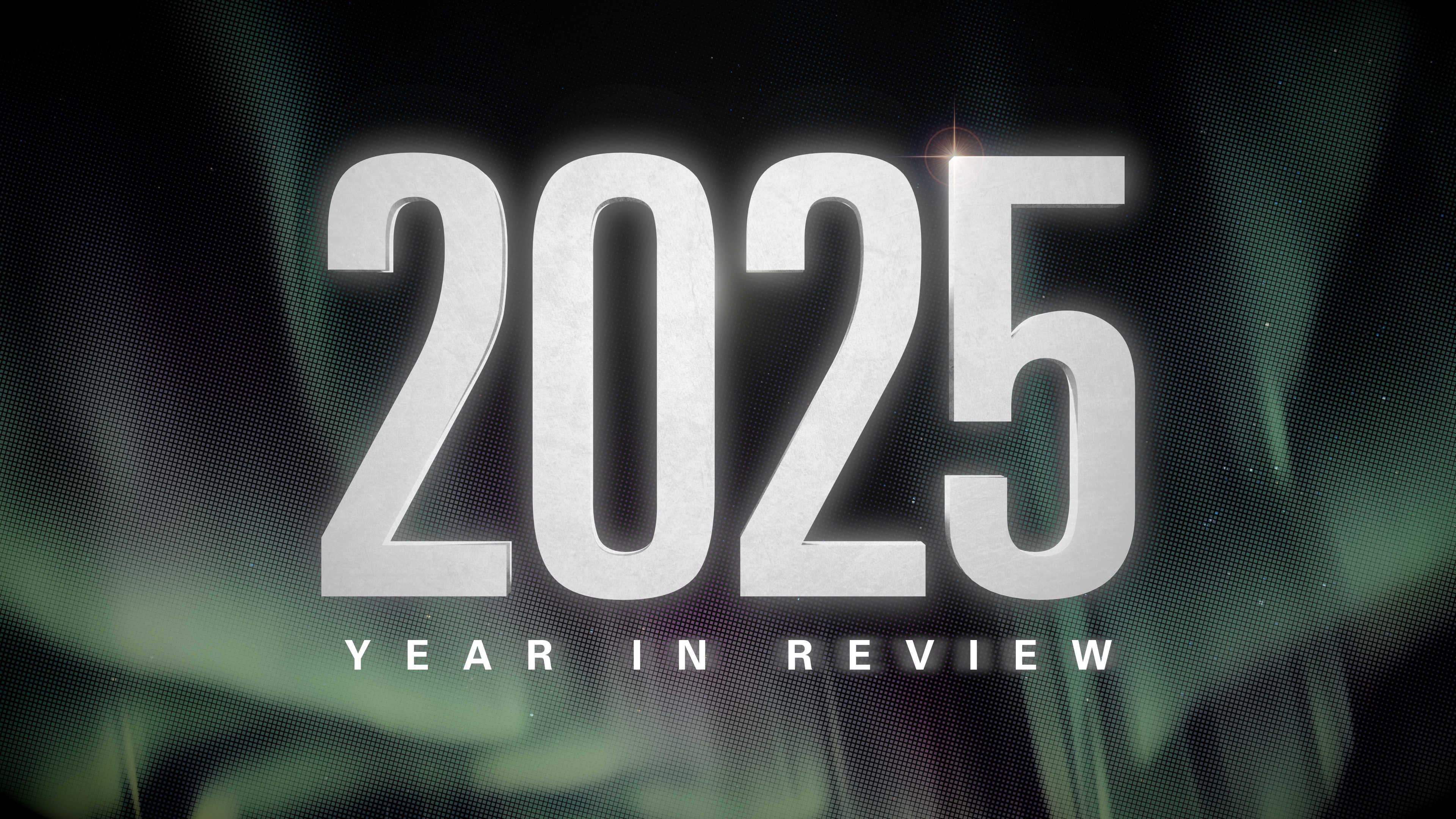 A stylized, radiant sun setting over a fantastic, colorful landscape.