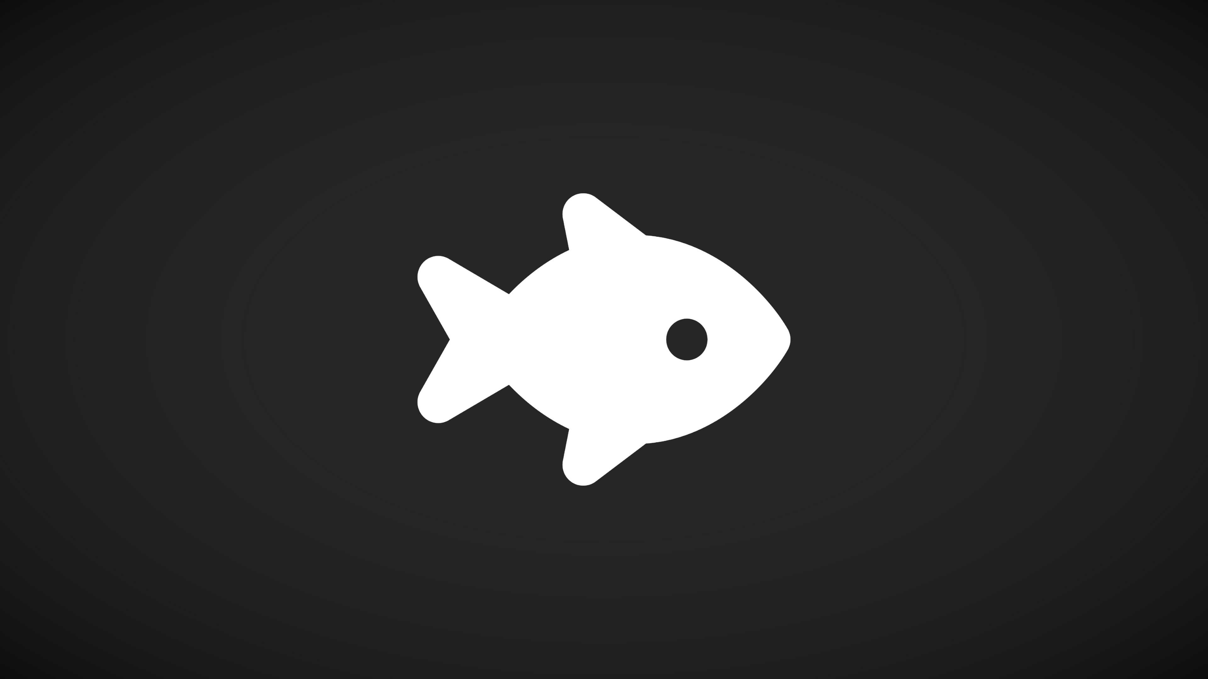 White fish icon on a dark background