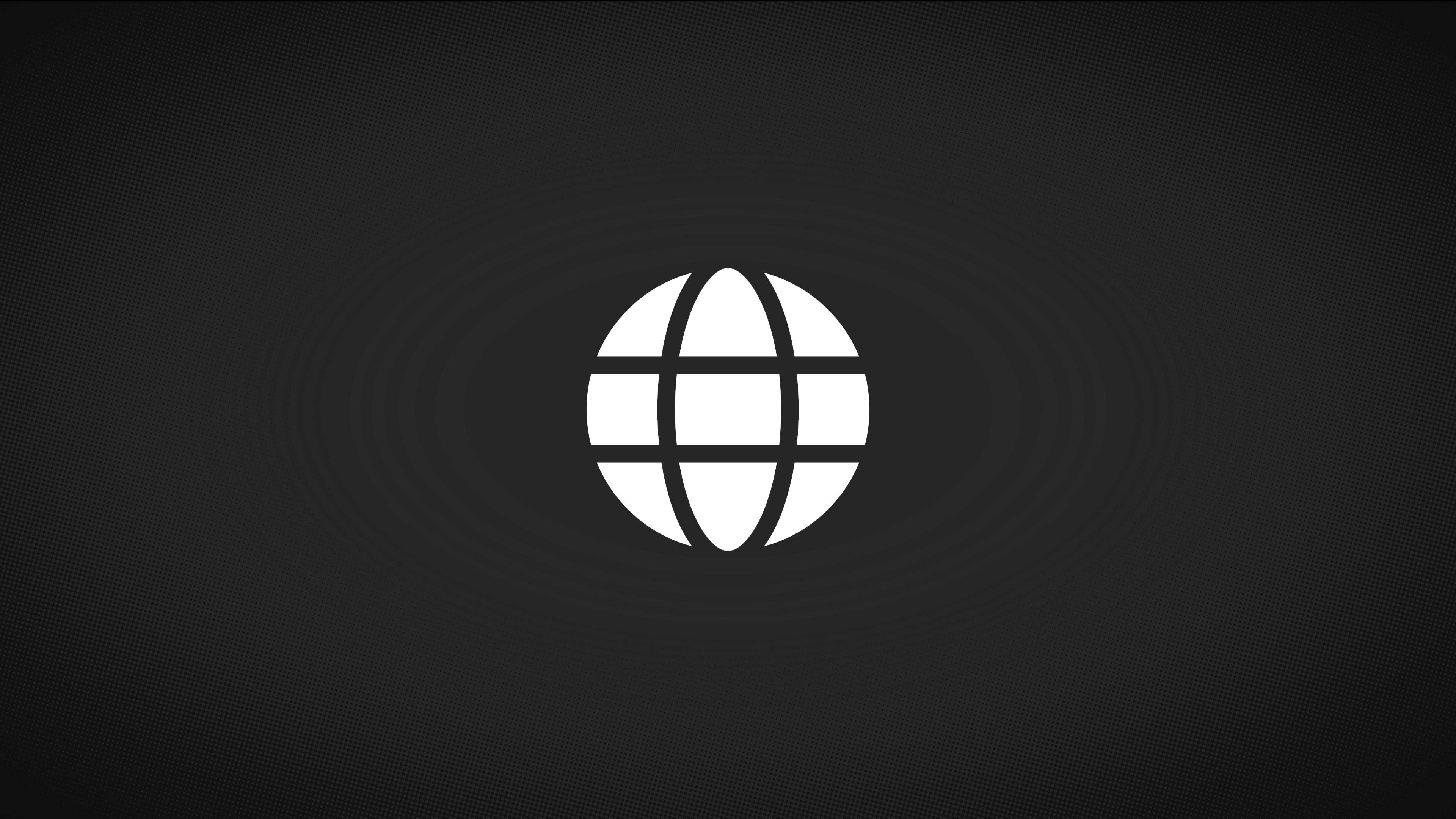 A white globe icon over a dark background