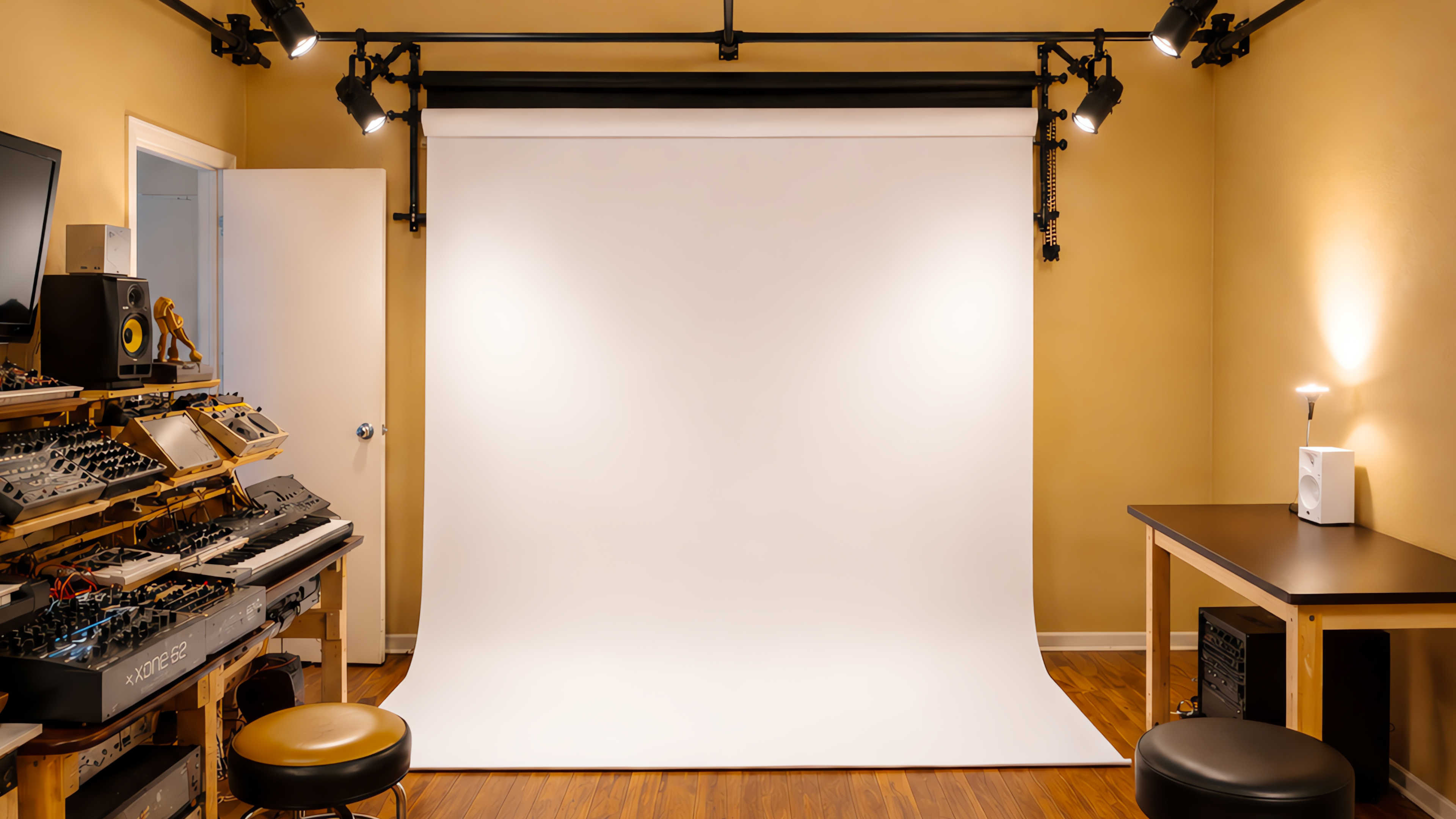 A rendering of Dave's studio with new backdrop and rail system'
