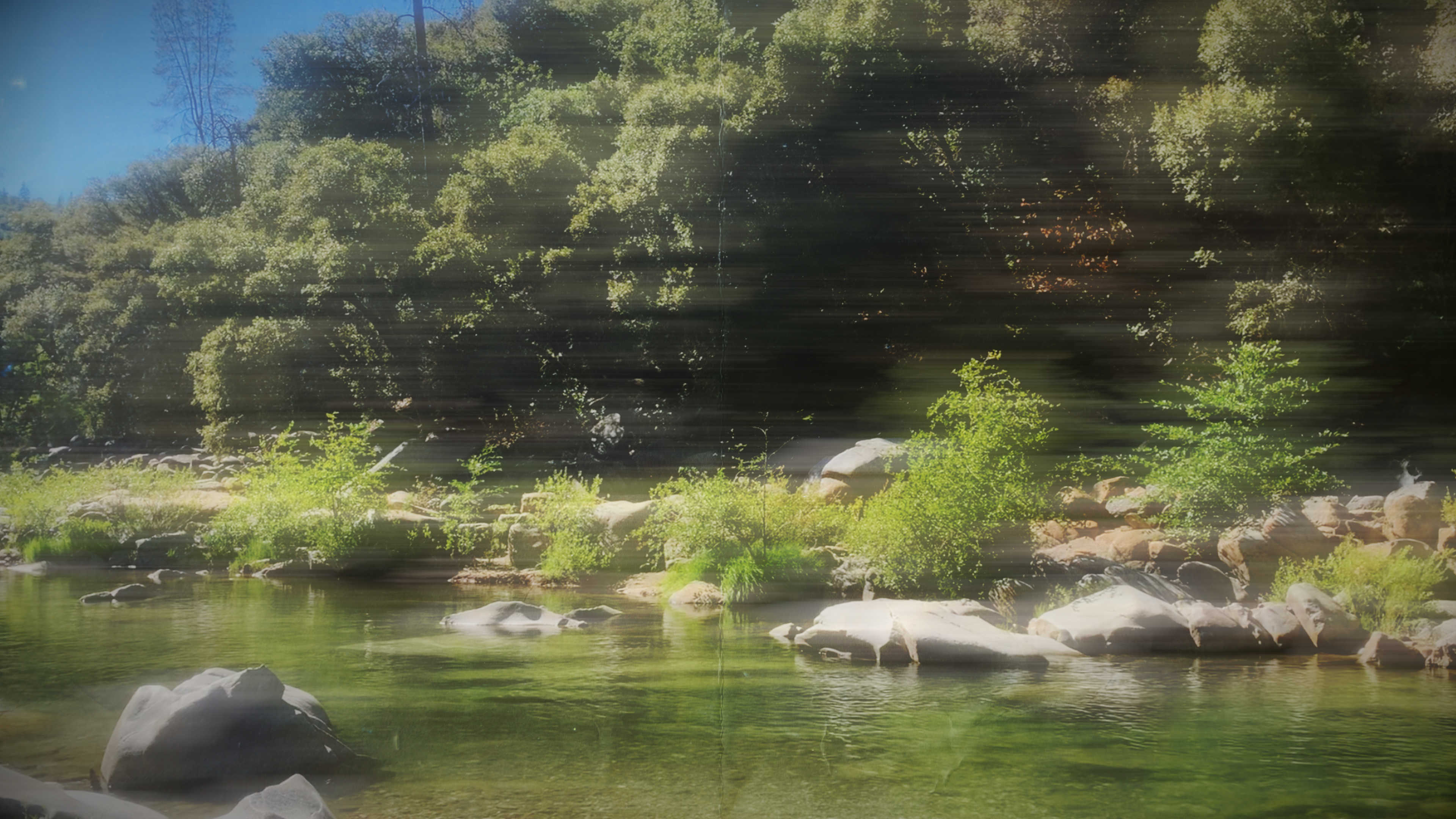 Cover image with clear green water flowing through rocks beneath a wooded bank along the South Yuba River in the background.