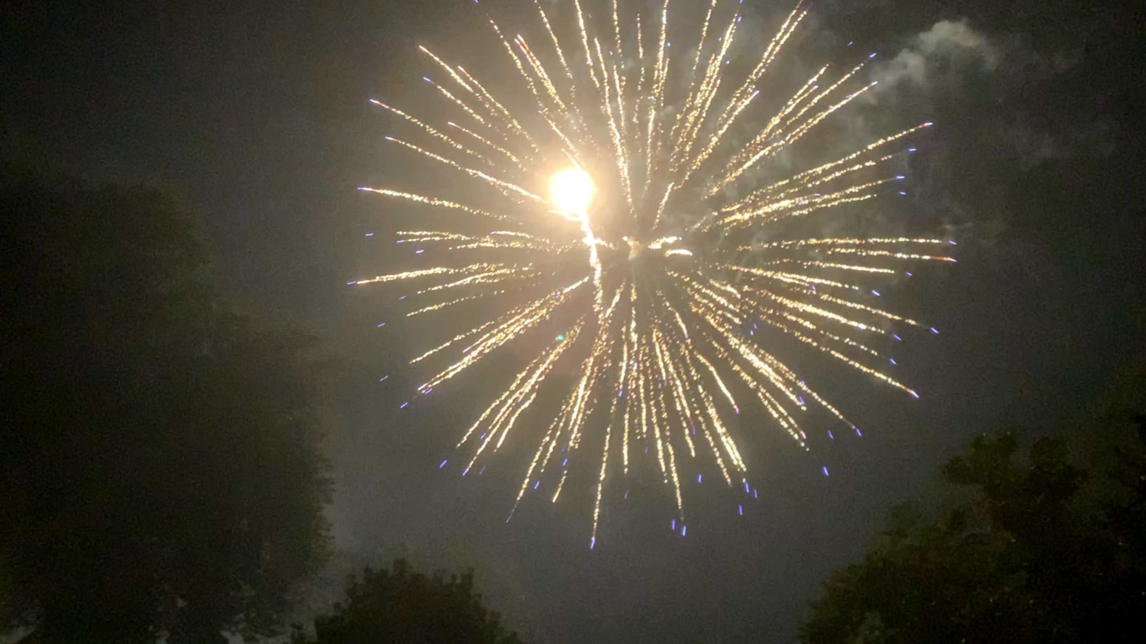 Fourth of July fireworks exploding overhead at Klode Park in Milwaukee.
