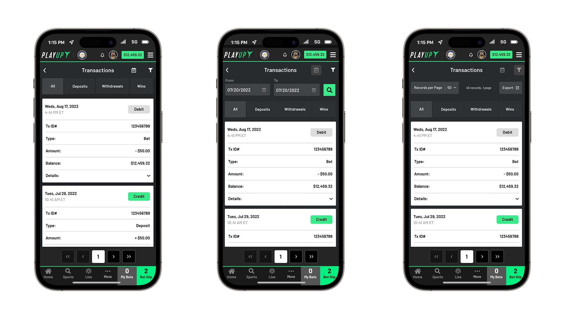 Mobile Sportsbook - Account - Transactions